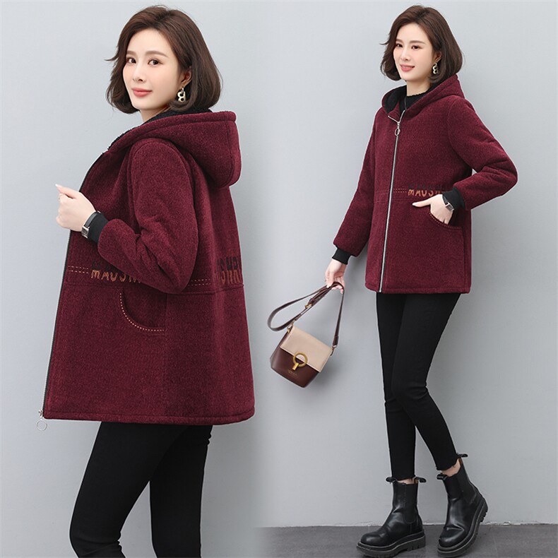 颗粒绒绣花加绒外套女2022新款冬装宽松大码妈妈装棉衣，女装大码女装，奕阳依阁