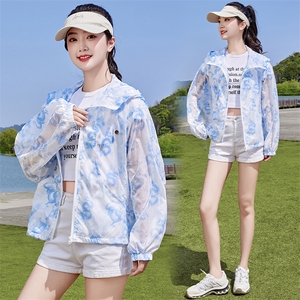 2025年夏季新款防晒服短款印花连帽薄款防晒休闲款防晒衣拉链外套图片
