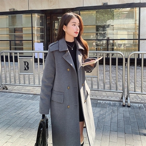 灰色中长款夹白鸭绒毛呢外套女2023冬季新款高级感设计加厚呢大衣图片