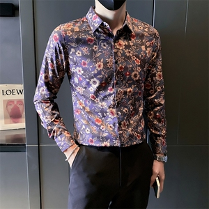 春秋季男士个性痞帅印花长袖衬衫修身韩版上衣301A-1/C22/P55图片