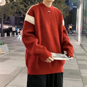 B440P42秋冬设计感宽松慵懒韩版套头长袖毛衣针织衫休闲帅气上衣图片