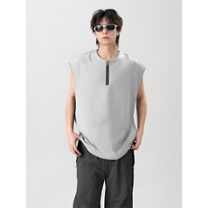 405A高街美式半拉链设计铆钉坎肩背心T恤T2525-P35控48，男装T恤，星座405A