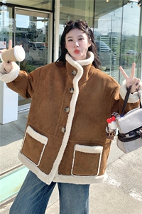 减龄两面穿咖色皮毛一体外套女冬季2025新款羊羔毛小个子加厚棉服图片