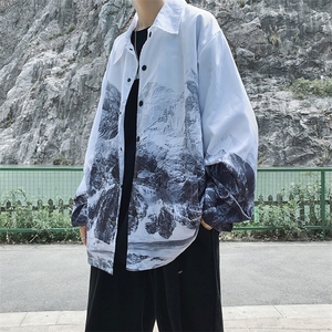 新款渐变雪山教练夹克男女嘻哈上衣潮流休闲秋款外套mj367-p75图片
