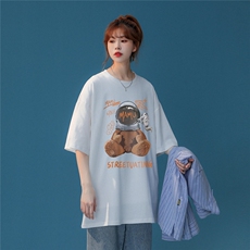 中性夏季新款美式潮宽松小熊印花情侣百搭短袖T恤T1010P25控38，男装T恤，A247A
