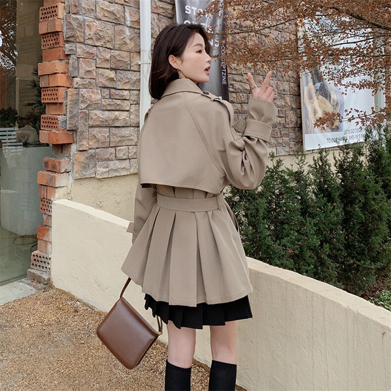 今年流行卡其色短款风衣女春秋2023年季新款小个子英伦风气质外套,女装风衣,2C037
