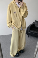 麂皮绒连帽卫衣运动套装男校园风运动服两件套学生班服TZ115-P128，男装休闲套装，电商D206-1