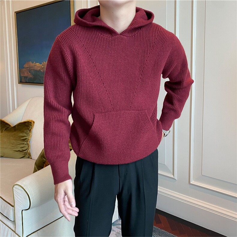 网络图YM91重磅连帽针织衫黑色蓝色红色M~3XL,男装针织衫/毛衣,星座1210-1