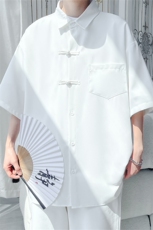 C9067/P35夏季新款新中式风格盘扣垂感衬衫男衬衣潮大码宽松上衣，男装衬衫，电商A141