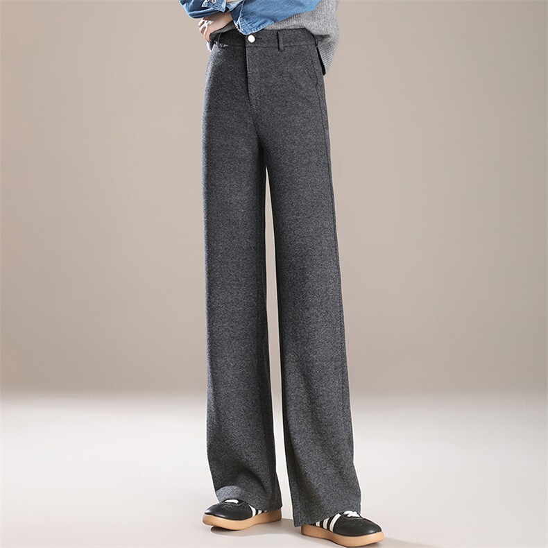 秋冬新款高腰显瘦直筒裤女宽松休闲百搭长裤时尚气质毛呢裤，女装休闲裤，佰旭羊绒