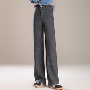 秋冬新款高腰显瘦直筒裤女宽松休闲百搭长裤时尚气质毛呢裤，女装休闲裤，佰旭羊绒