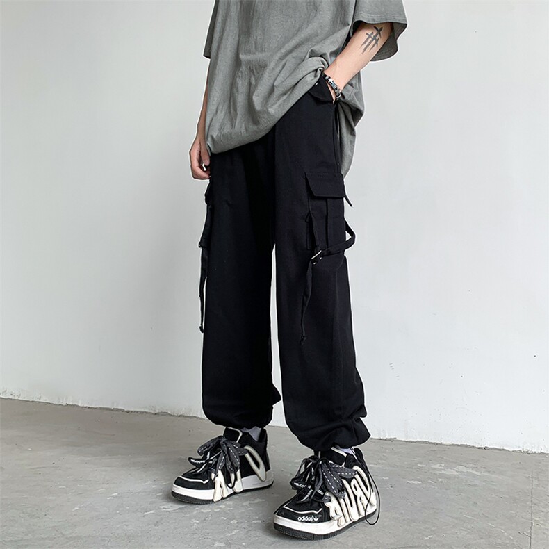 美式黑色工装裤男女春季2023新款垂感束脚休闲阔腿裤K0232-P45图片
