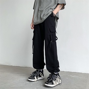 美式黑色工装裤男女春季2023新款垂感束脚休闲阔腿裤K0232-P45图片