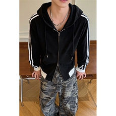 保暖德绒打底衫美式复古黑色三条杠卫衣外套男5Q1150-TP4588，男装卫衣，电商A102