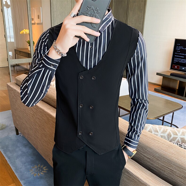 B216CS325P552025秋装新款男士假两件双排扣长袖衬衫店主风,男装衬衫,电商B216（原B302）