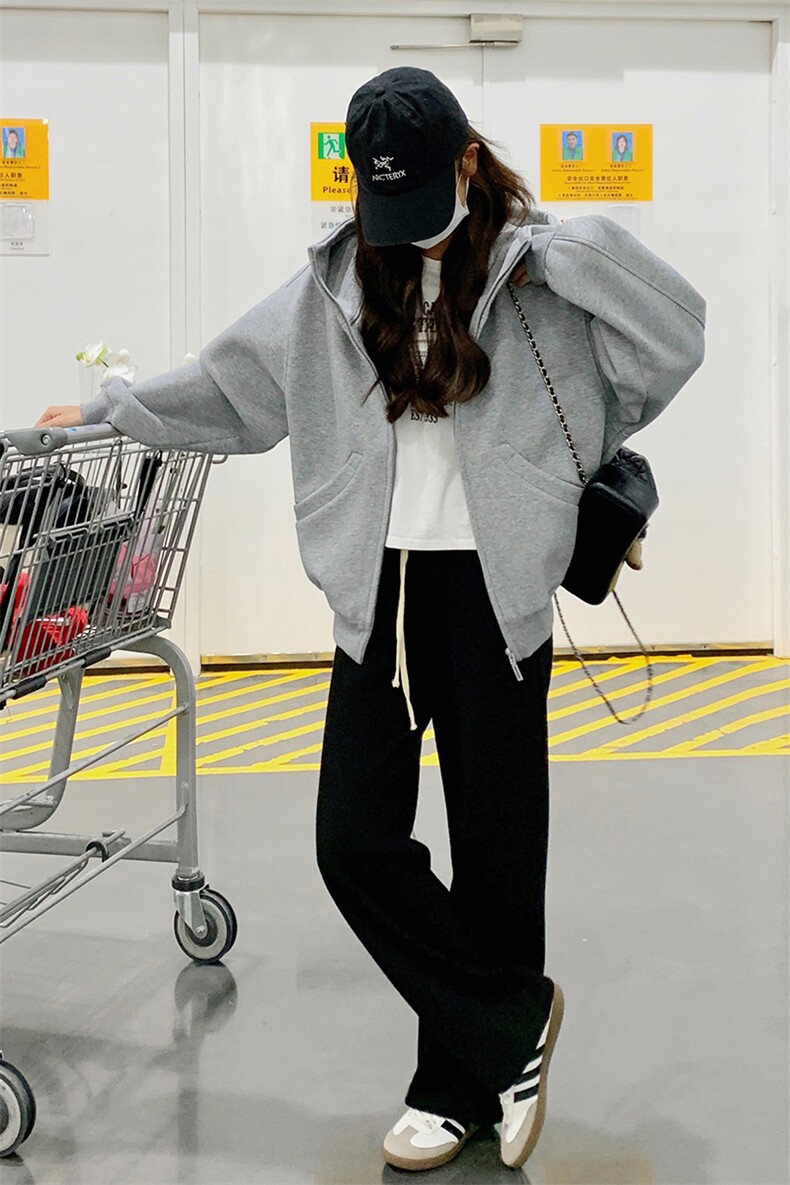 新款灰色连帽空气棉外套显瘦百搭休闲短款女装,女装短外套,新思路
