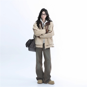【坐吃山空】冬季加厚麂皮绒羊羔毛棉服外套女美式复古棉袄夹克潮图片