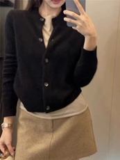 2025年秋季单件长袖圆领通勤常规开衫，女装针织衫/毛衣，德聚羊绒