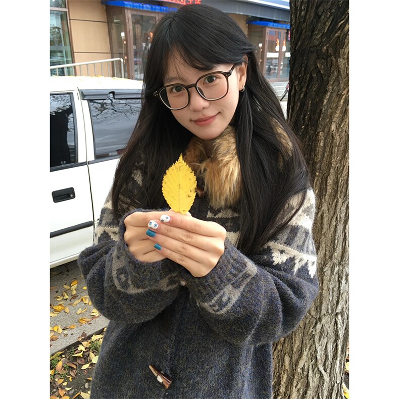 重磅北极绒座山雕大毛毛领毛衣外套冬美式复古休闲慵懒风针织开衫,男装针织衫/毛衣,电商A486