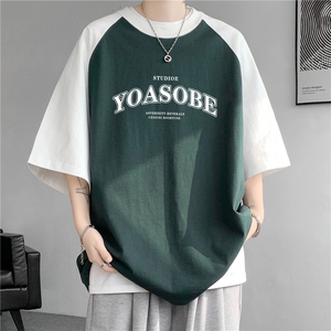 高品质230克紧密赛络纺拼接插肩袖短袖T恤落肩袖M到5XL PJ217图片