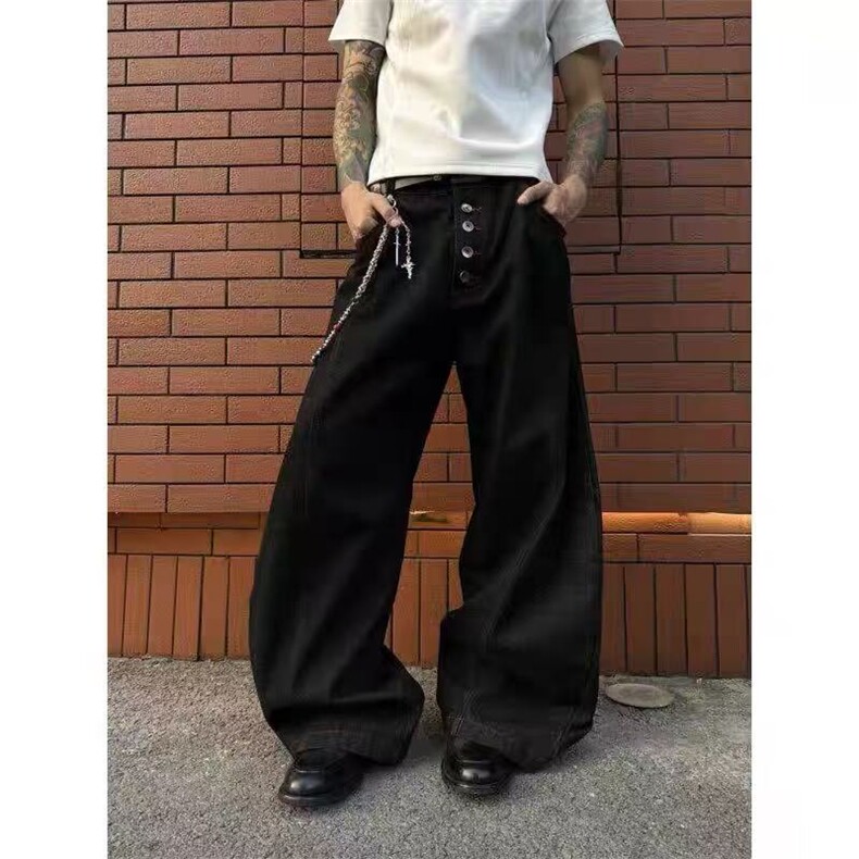 复古排扣小众廓形直筒牛仔裤显瘦拖地百搭裤子-NZ394-网图,男装牛仔裤,星座1002-2
