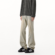 牛仔裤男款夏季美式潮牌修身弯刀微喇裤子，男装牛仔裤，星座302A-2