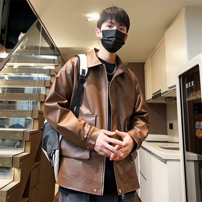 春季刺绣皮夹克工装情侣款皮衣机车外套潮流青年A266-PY007-P85,男装皮衣,电商A266