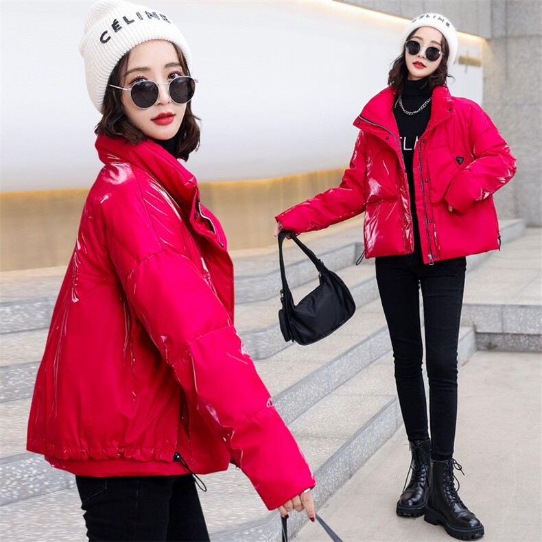 绿色羽绒服女冬亮面免洗短款2023新款加厚面包服洋气小个子外套潮,女装棉衣/棉服,辉之琳