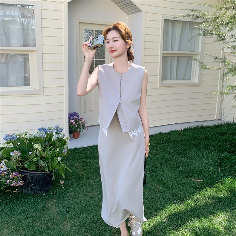 高级感灰色气质背心套装女2025夏季韩版宽松休闲阔腿裤时尚两件套图片