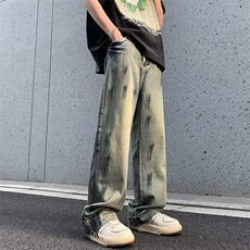 复古休闲做旧牛仔裤百搭款垂感宽松阔腿拖地牛仔裤男N9007，男装牛仔裤，星座1116A-1（原606A）