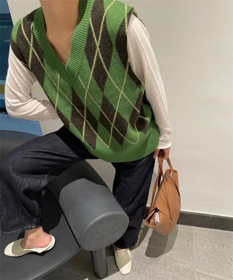 秋装新款菱格全羊毛背心，女装背心吊带，AMBER ZHANG