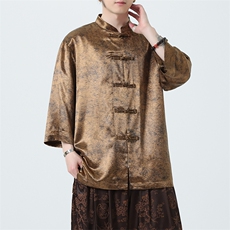 夏季风七分袖衬衫2025新款立领大码男士上衣CS2461-P60，男装衬衫，电商A008