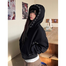 秋季美式小众设计钉珍珠短款连帽外套女复古修身黑色夹克WY206，男装夹克，星座1116A（原606A-3）