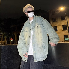 美式高街复古水洗做旧牛仔夹克男女街头潮牌宽松百搭情侣休闲外套，男装夹克，星座506A