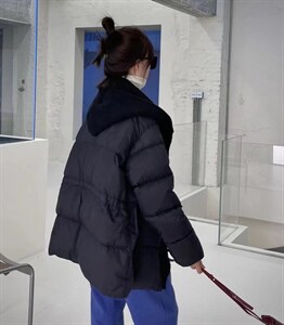 韩版收腰帽子可脱卸羽绒服图片