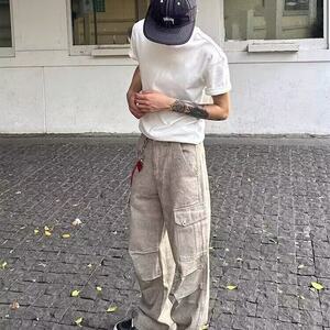 美式复古大理石暗纹口袋直筒阔腿工装伞兵裤+挂坠310A-4-A109-P65图片