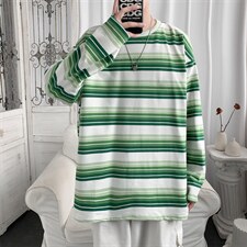 新款条纹长袖男oversize美式复古2021设计感小众奶系T恤T726-P26，男装T恤，星座512-4