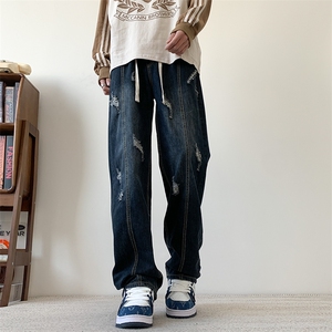 S-3XL 夏季薄款冰丝裤直筒宽松破洞牛仔裤 310A-2 BK312 p55 控78图片