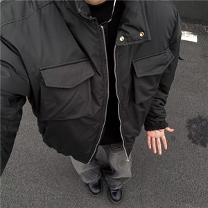 立领拉链夹克棉服男冬季小众多口袋短款工装棉衣休闲加厚外套p98图片