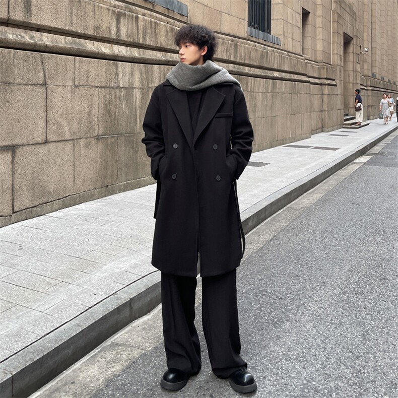 外景秋冬宽松毛呢大衣男潮帅气风衣休闲外套MN99995/P100加棉P110，男装风衣，电商B316
