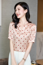 v领真丝衬衫女短袖夏季2025新款宽松大码印花桑蚕丝上衣中年妈妈，女装衬衫，阿舍尔精品