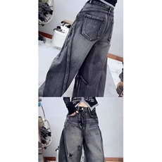 网络图现货潮牌做旧弯刀大码梨形宽松显瘦牛仔阔腿裤J622-P55，男装休闲裤，星座715-7