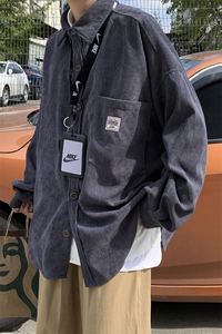 潮流港风休闲秋冬灯芯绒长袖衬衫男宽松复古衬衣中性  H202/P45图片