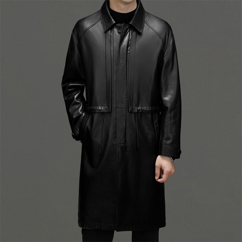 DLSN23086秋冬新款男士海宁皮衣翻领中长款风衣牛皮皮衣男，男装风衣，电商B360