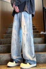 XZ616秋季新款重磅水洗涂鸦泼墨印花牛仔长裤TY1104P65控78，男装休闲裤，星座512A（原616）