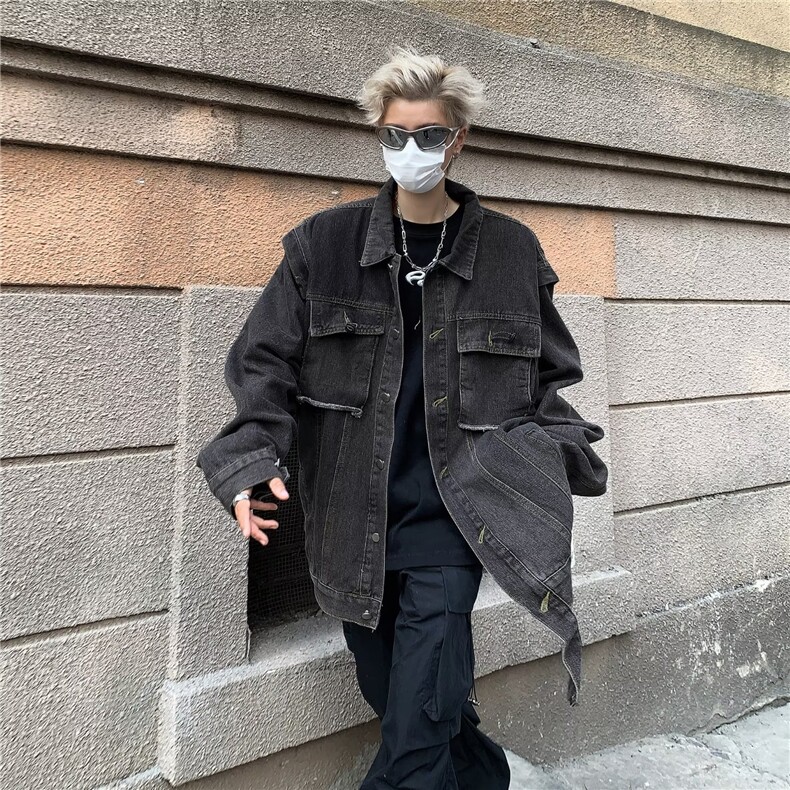 时尚潮牌做旧水洗牛仔外套长袖休闲复古夹克情侣上衣男百搭,男装夹克,星座716-4
