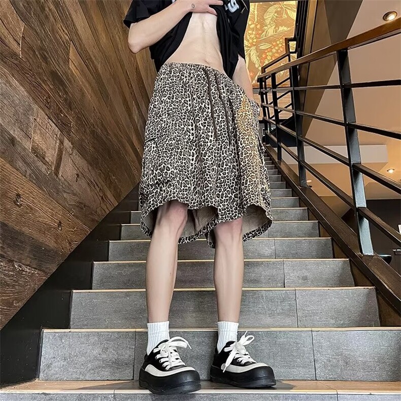 夏装跨境短裤男潮牌豹纹宽松休闲潮流外穿中裤百搭韩版五分裤,男装牛仔裤,星座1013
