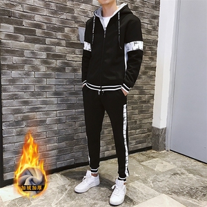 冬季加绒连帽潮流开衫青少年休闲运动卫衣套装男G05P95图片