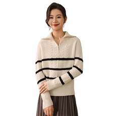 2025年秋季新款百搭半拉链绞花加厚撞色套头衫，女装羊毛衫，慕洵羊绒