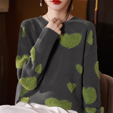 圆领女2024年新款秋冬季洋气爱心针织羊毛衫，女装羊毛衫，琳尚羊绒
